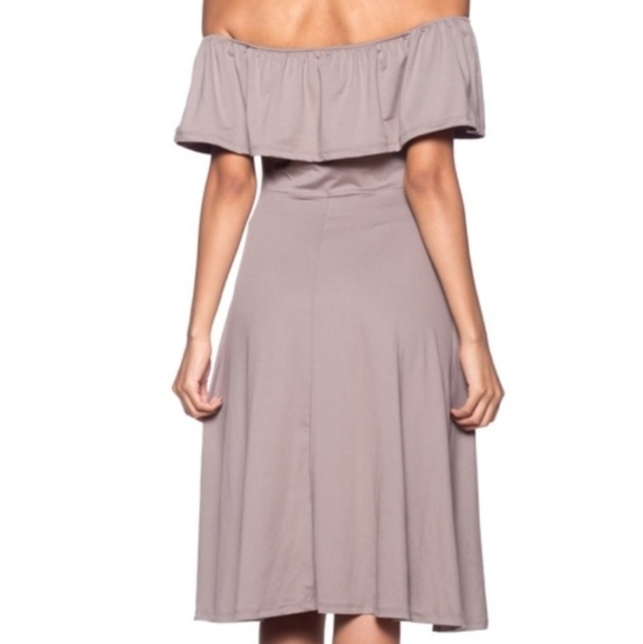 Off The Shoulder Swing Dress Color is Gray /Olive , Small/Large Are Available - Picture 3 of 3